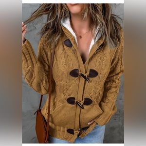 Hooded Knit Cardigans Button Cable Sweater Coat Size:M
